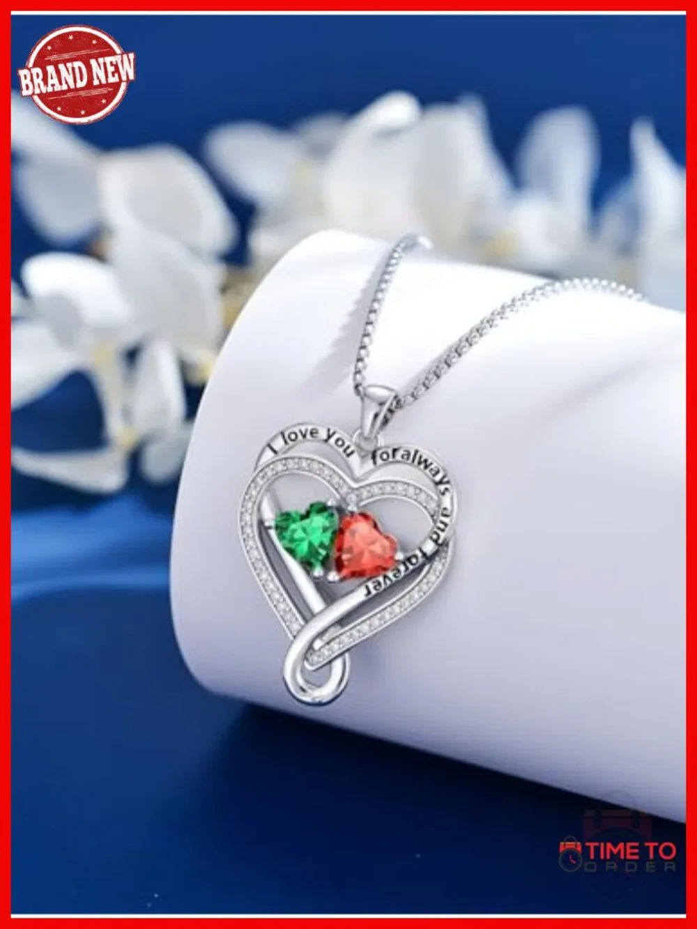 Double Heart Birthstone Pendant Necklace with 18+2
